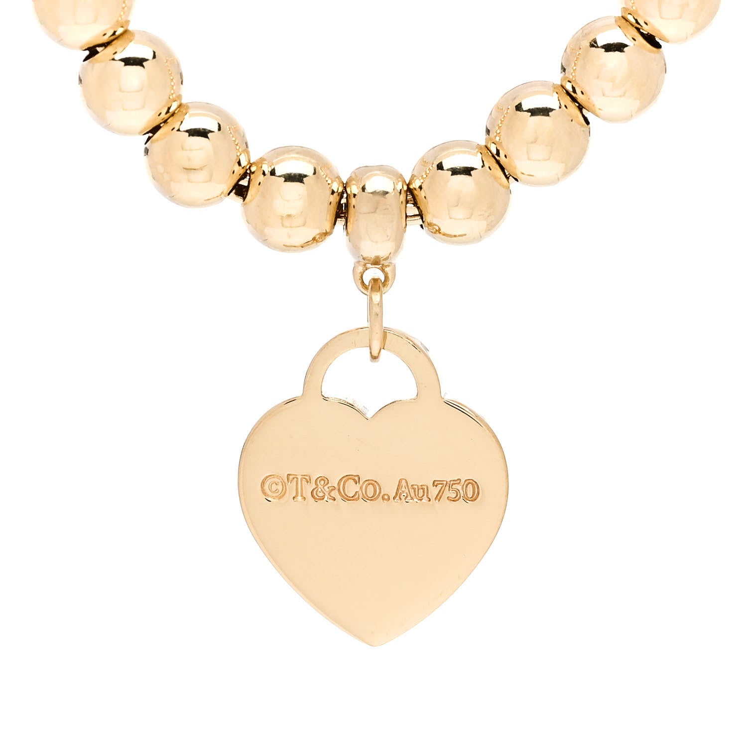 Tiffany 18K Yellow Gold 4mm Return To Tiffany Bead Heart Tag Bracelet 4 of 5