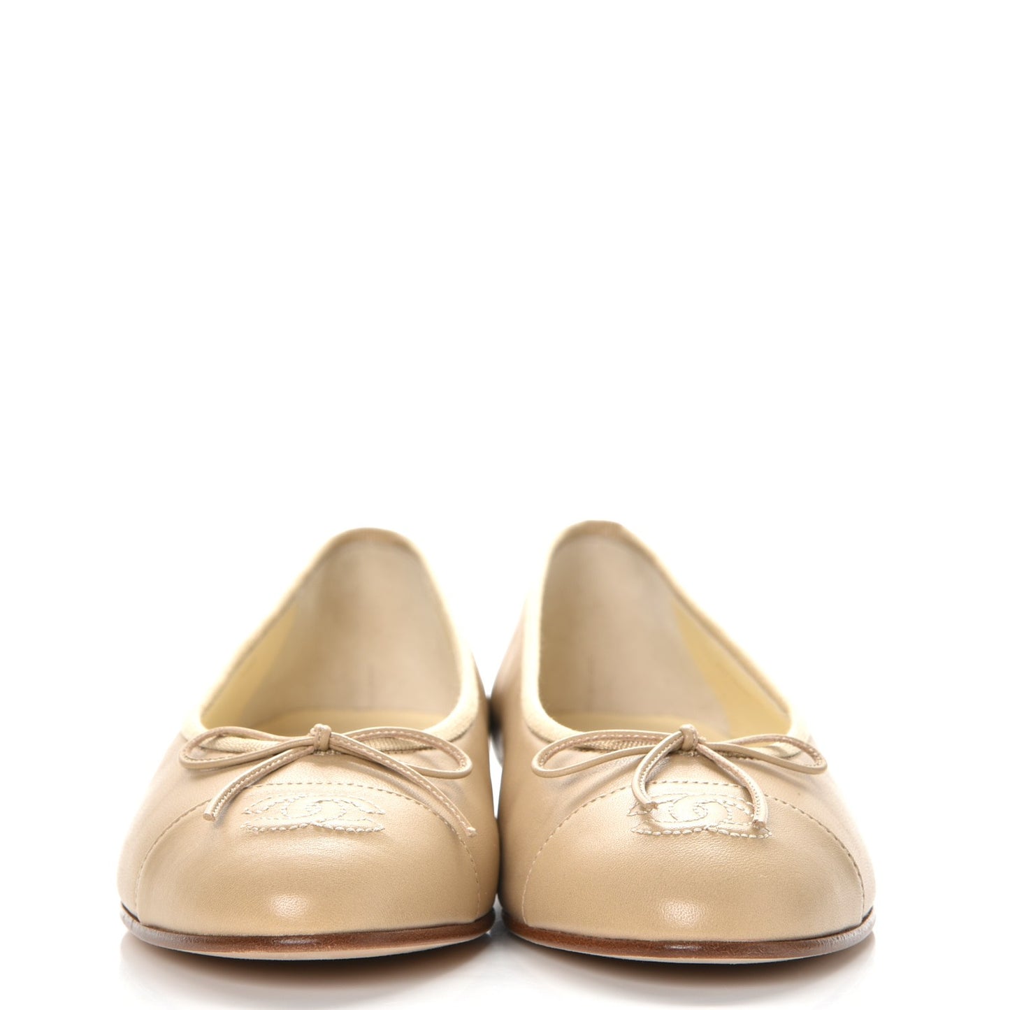 Lambskin Cap Toe CC Ballerina Flats 37.5 Light Beige
