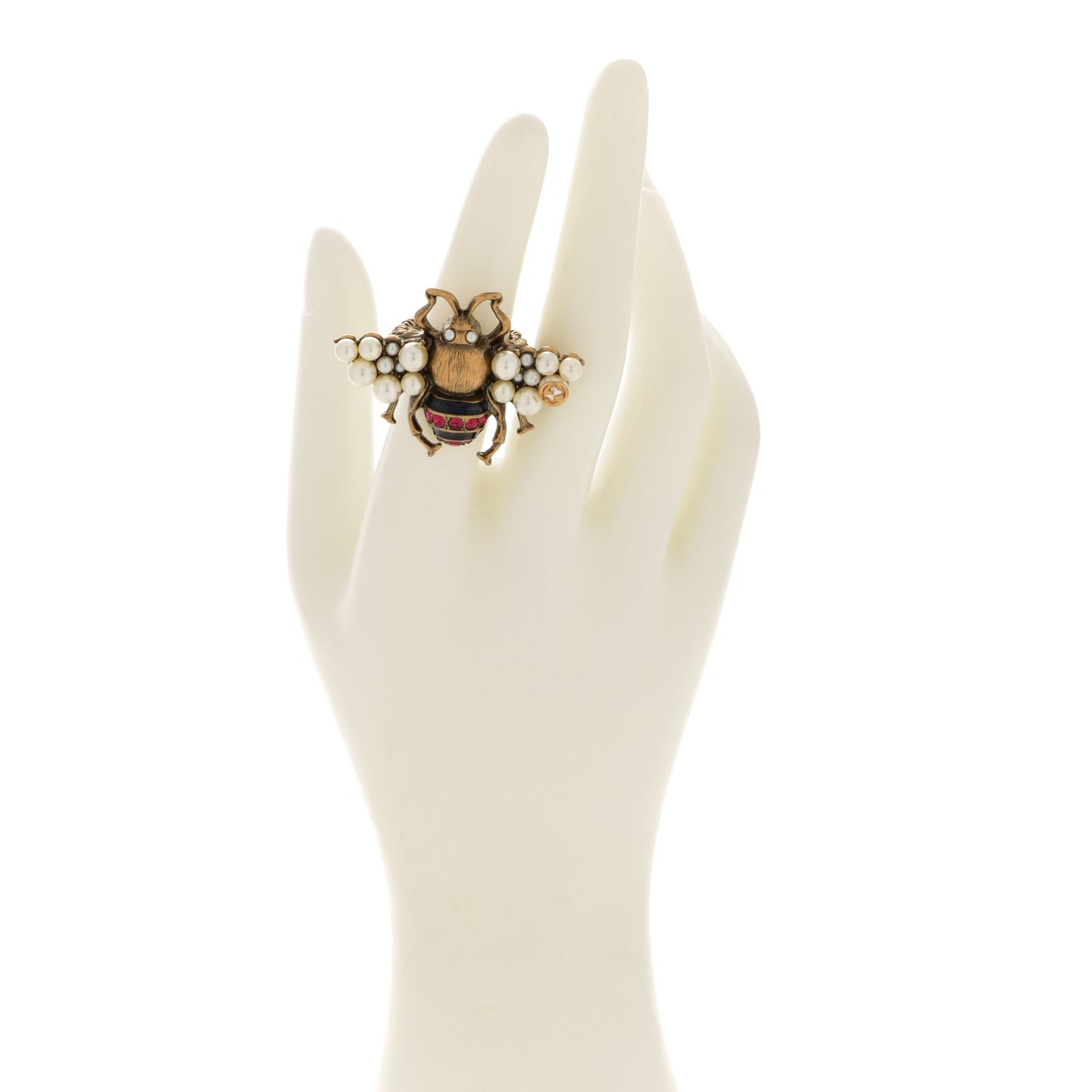 Metal Crystal Pearl Bee Ring S Aged Gold