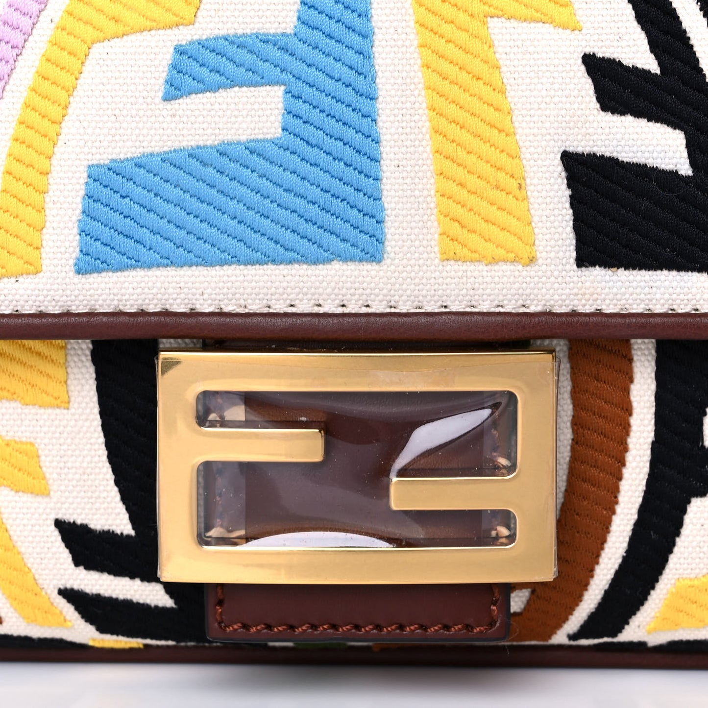 X SARA COLEMAN Canvas Vitello King Seta FF Fish Eye Embroidered Baguette Grezzo Multicolor Ghianda