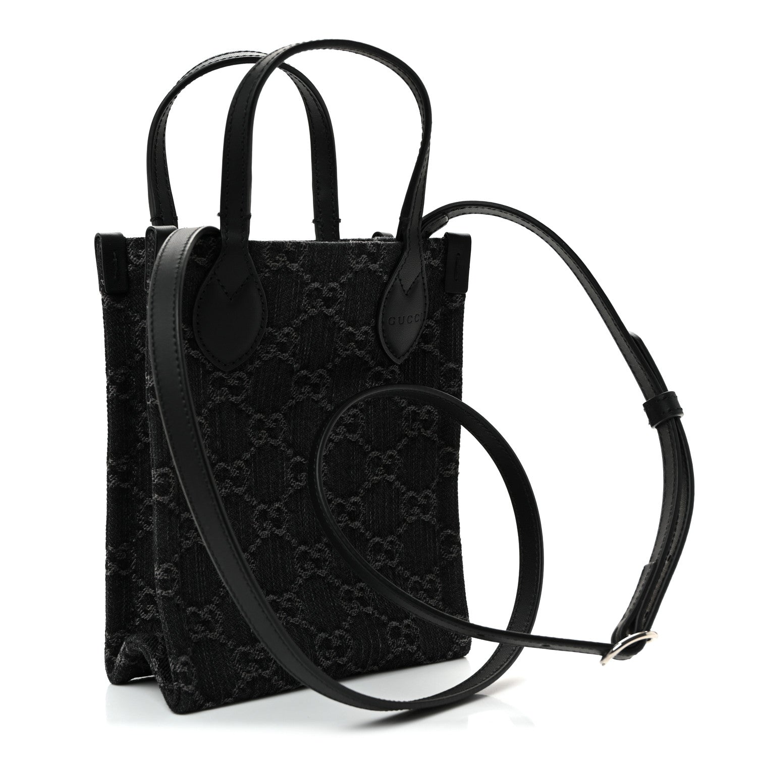 Gucci Denim Cuoio Harness GG Monogram Mini Ophidia Tote Bag Black Medium Grey 3 of 10