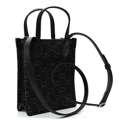 Gucci Denim Cuoio Harness GG Monogram Mini Ophidia Tote Bag Black Medium Grey 3 of 10