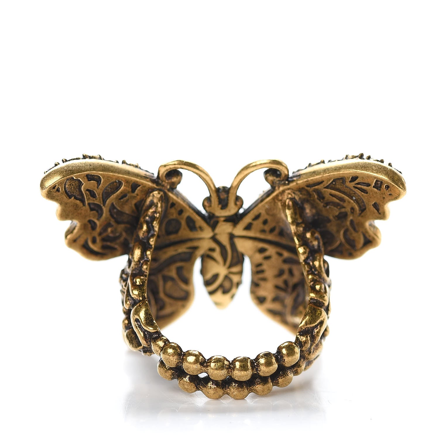 Gucci Metal Crystal Butterfly Studded Ring S Aged Gold Multicolor 4 of 5