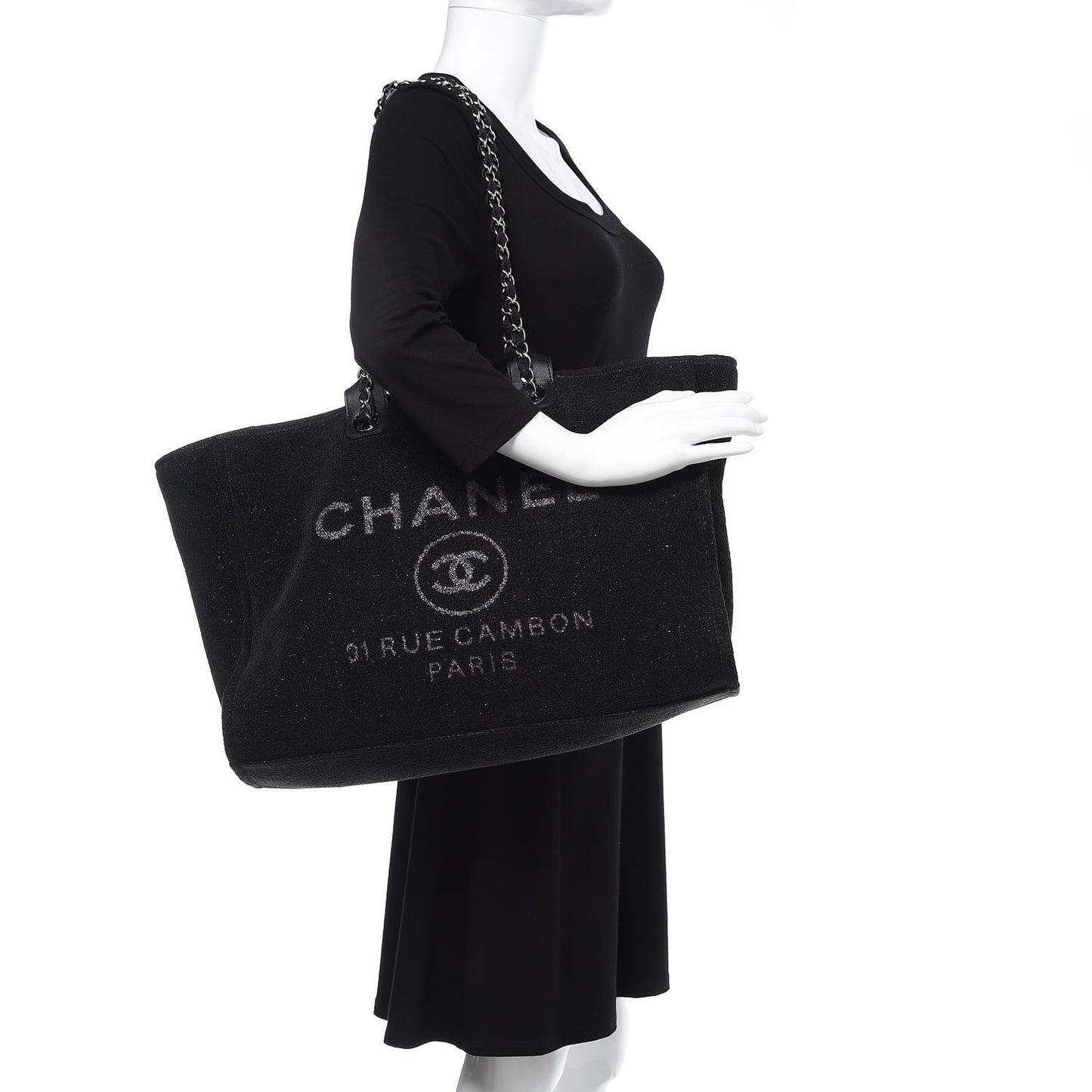 Lurex Boucle Large Deauville Tote Black