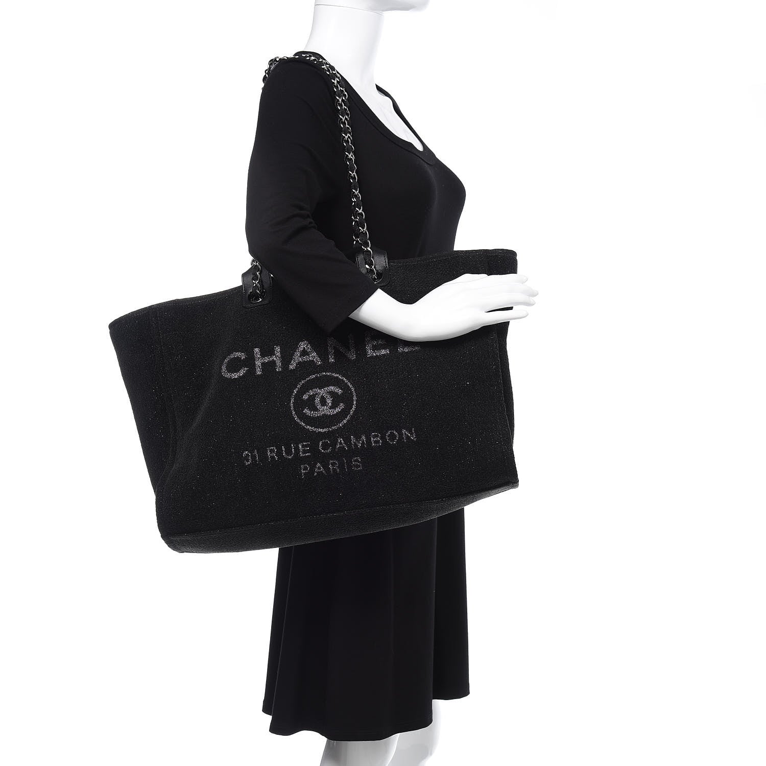 Chanel Lurex Boucle Large Deauville Tote Black 2 of 10