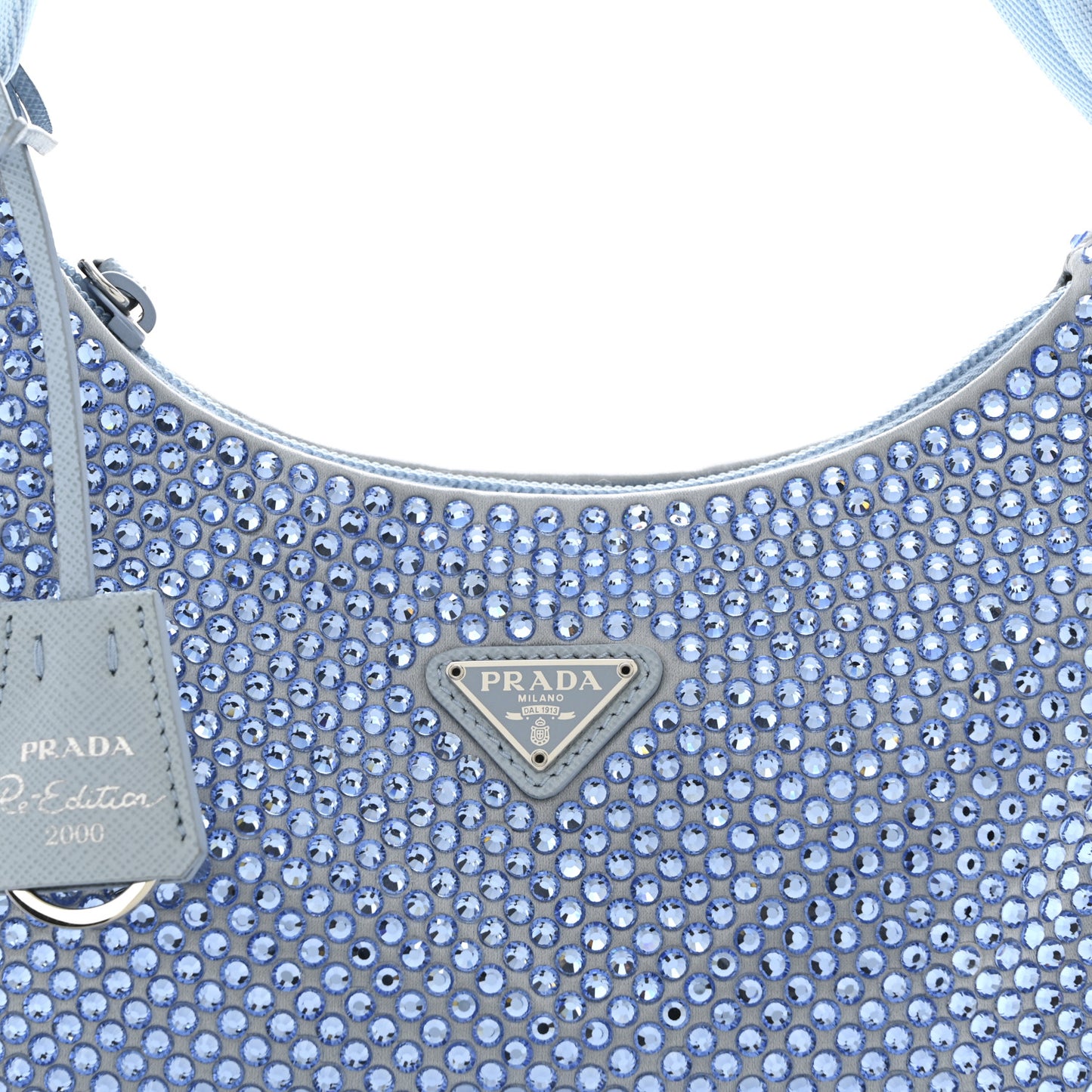 Satin Crystal Mini Re-Edition 2000 Bag Celeste