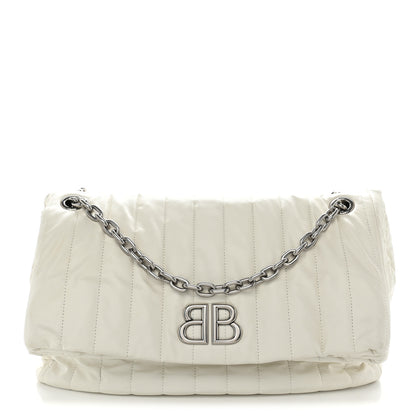 Balenciaga Arena Calfskin Nylon Medium Monaco Chain Shoulder Bag Optic White 1 of 10