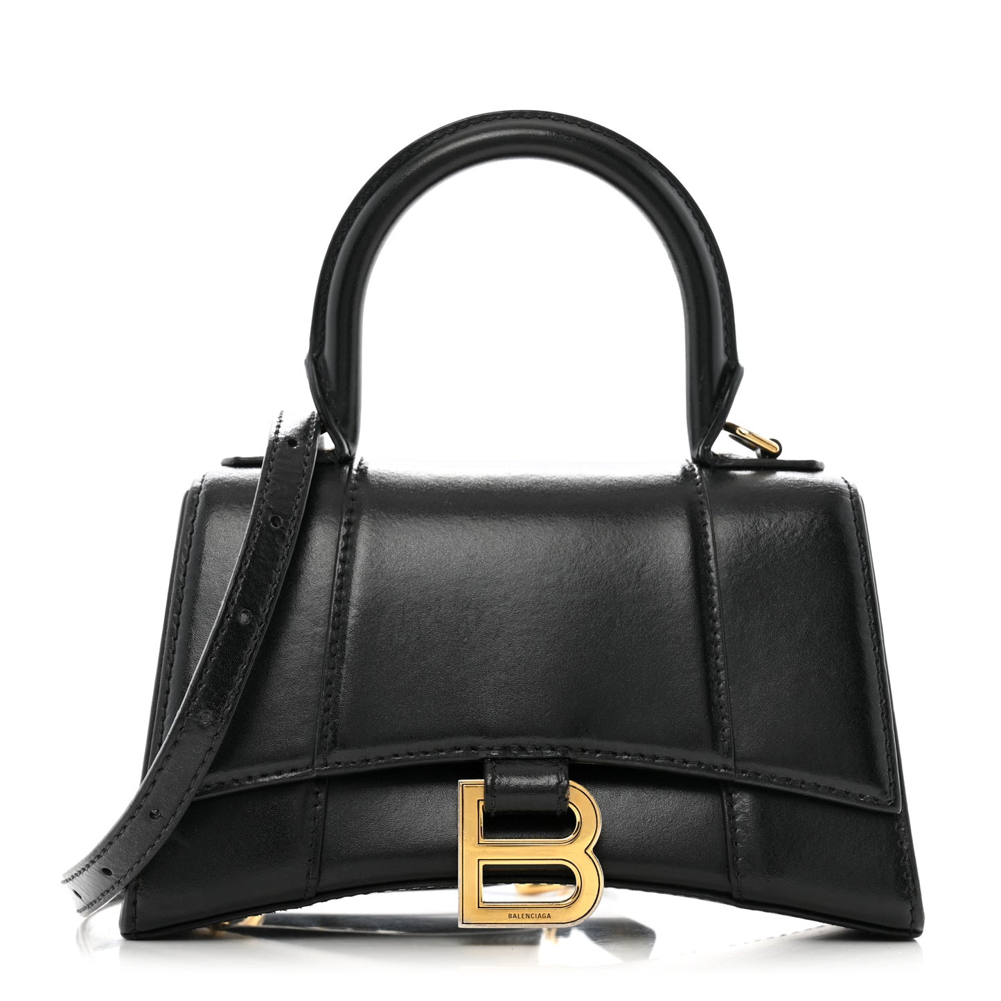 Shiny Box Calfskin Hourglass Top Handle Bag XS Black