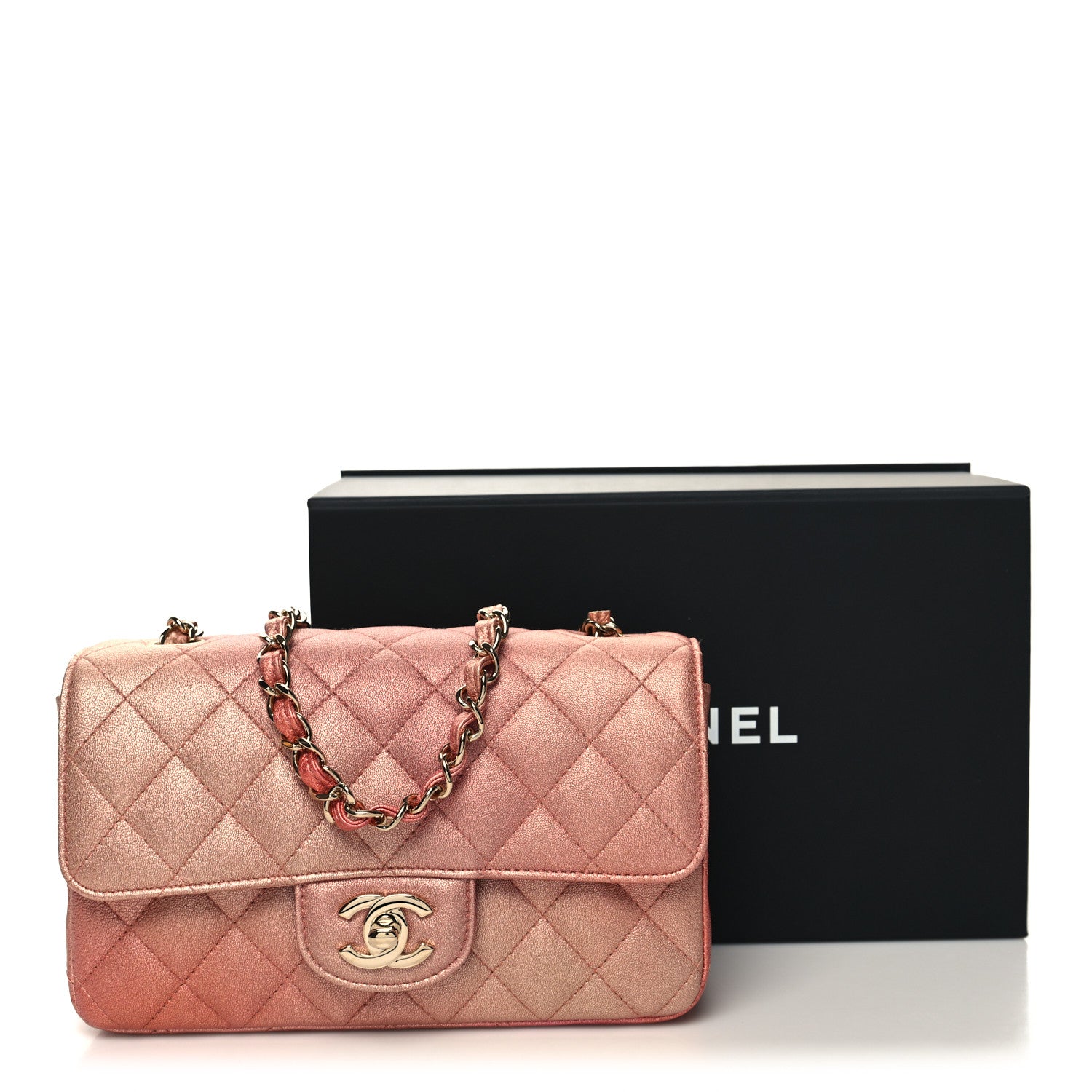 Chanel Metallic Lambskin Quilted Ombre Mini Rectangular Flap Pink 11 of 11