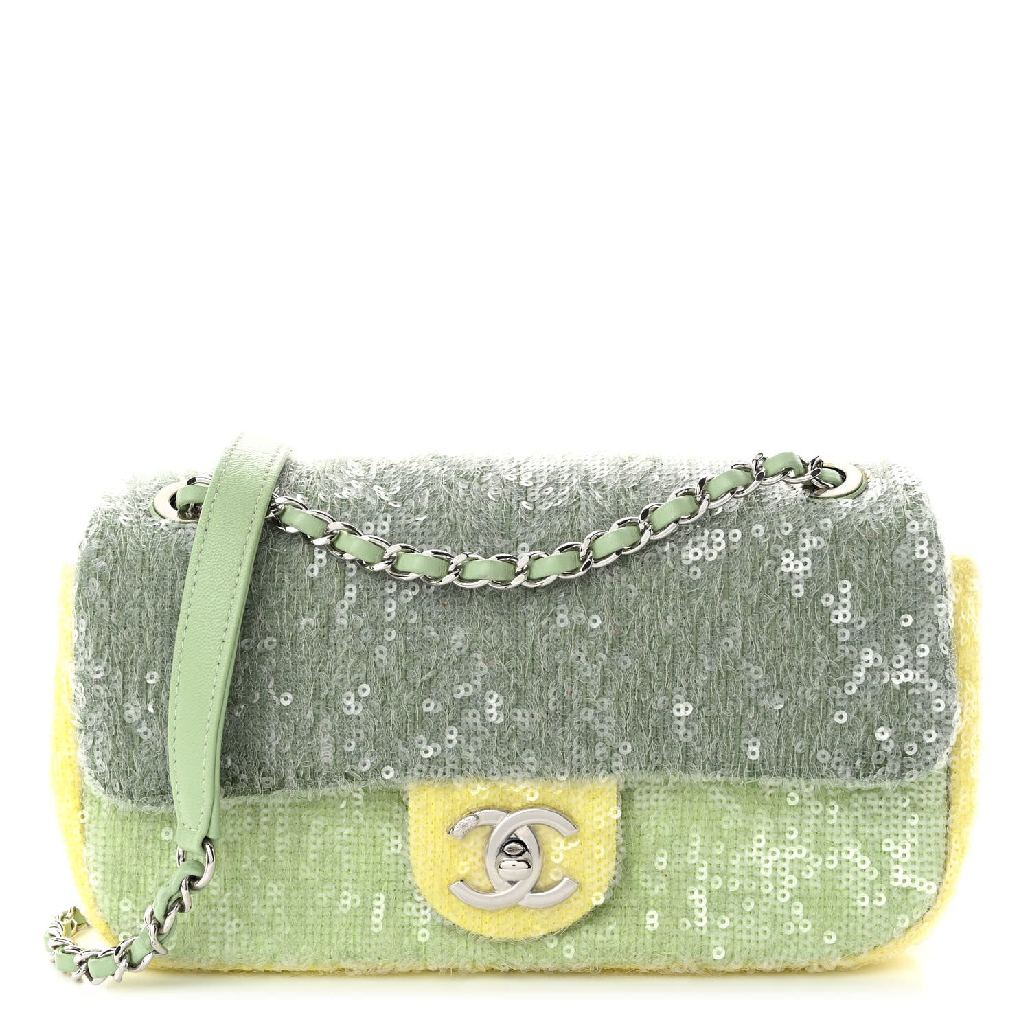 Chanel Sequin Mini Waterfall Flap Green Light Green Yellow 1 of 11