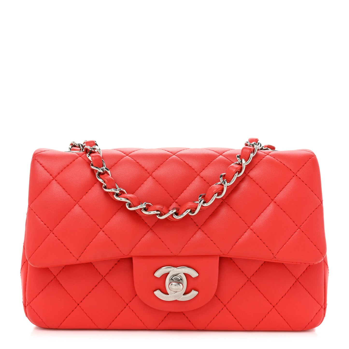 Lambskin Quilted Mini Rectangular Flap Red