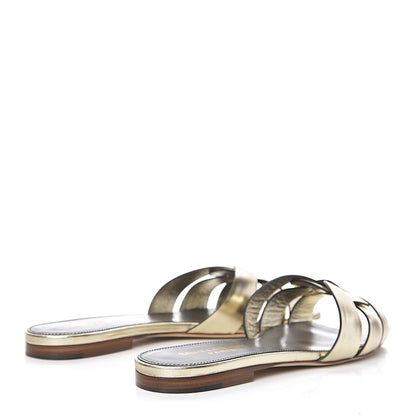Saint Laurent Calfskin Tribute 05 Slide Sandals 37.5 Gold 4 of 9