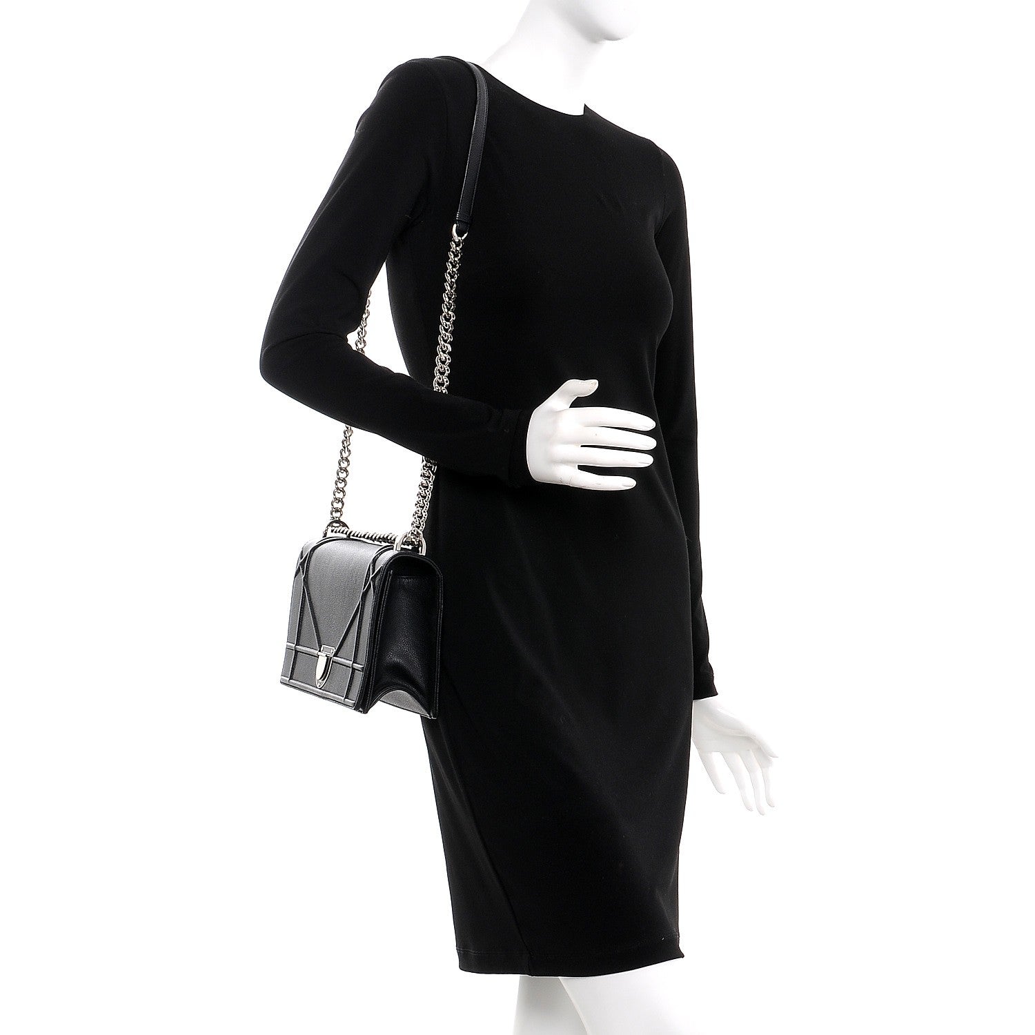 Christian Dior Grained Calfskin Medium Diorama Flap Bag Black 2 of 8