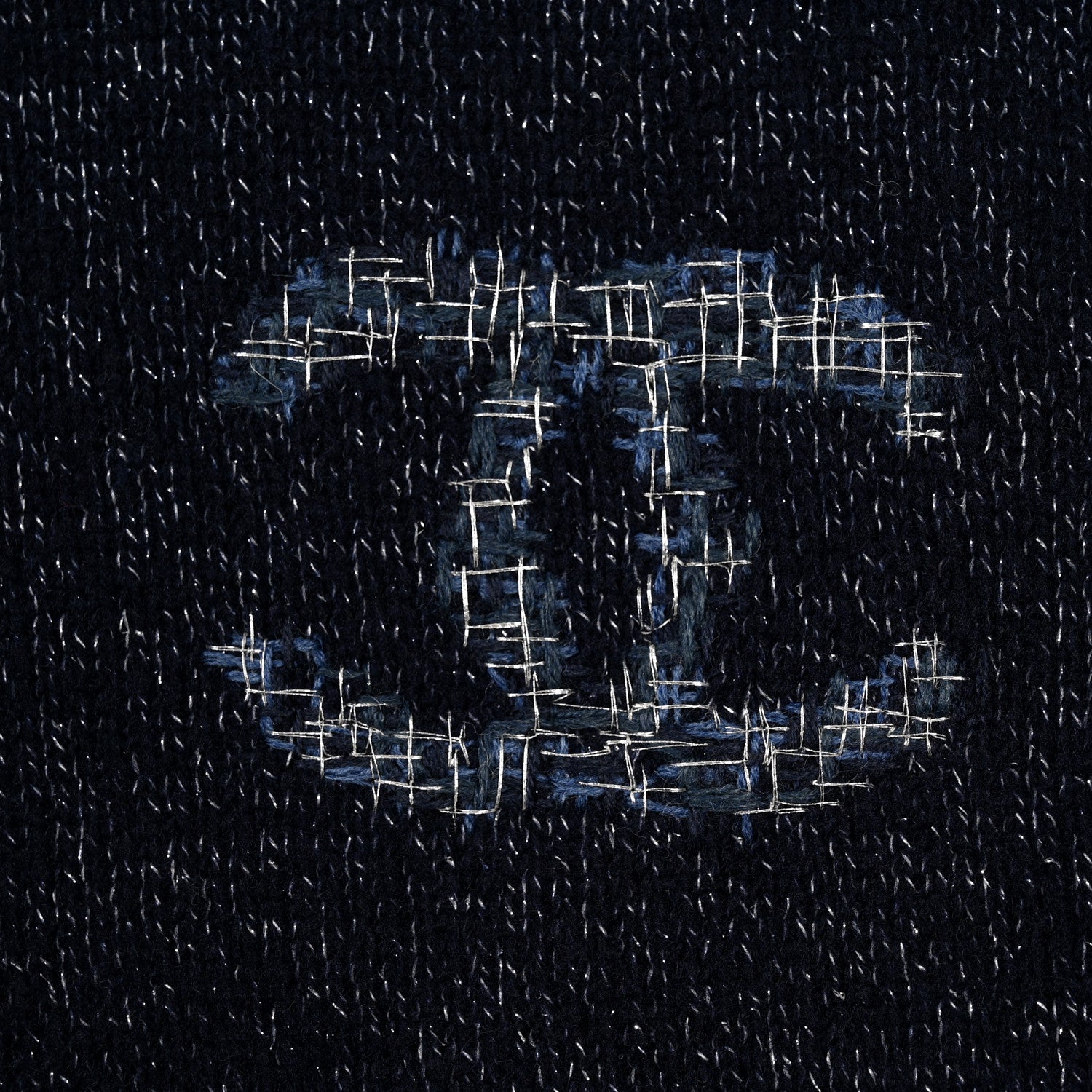 Chanel Cashmere Silk Blend CC Scarf Navy Blue 3 of 4