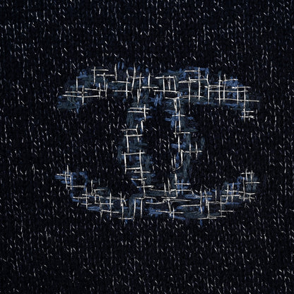 Chanel Cashmere Silk Blend CC Scarf Navy Blue 3 of 4