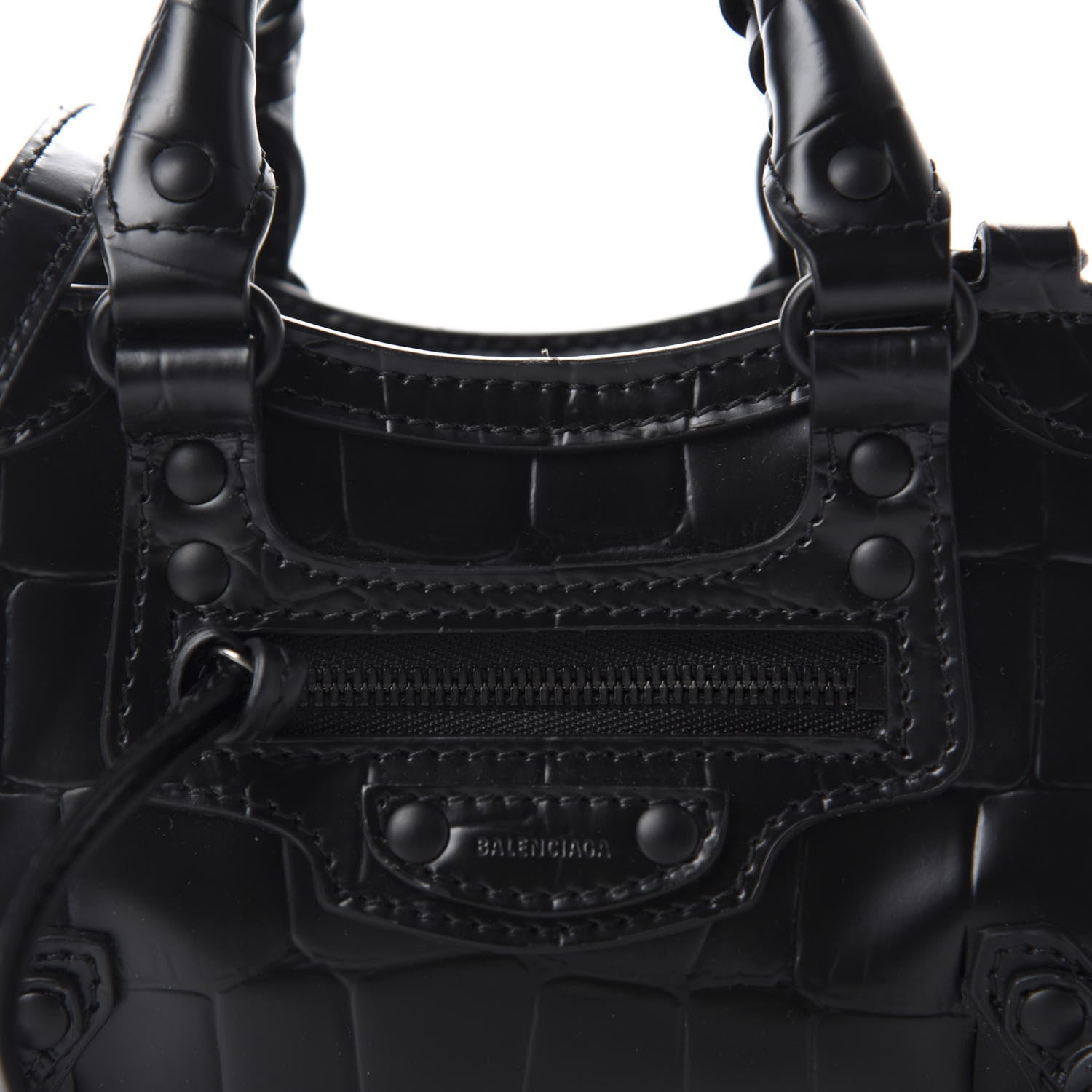 Balenciaga Semi Shiny Calfskin Crocodile Embossed Neo Classic Black Hardware Nano City Crossbody Black 10 of 10
