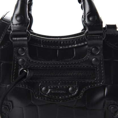 Balenciaga Semi Shiny Calfskin Crocodile Embossed Neo Classic Black Hardware Nano City Crossbody Black 10 of 10