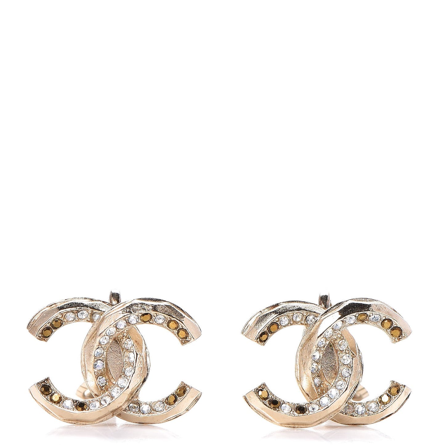 Crystal CC Clip On Earrings Gold