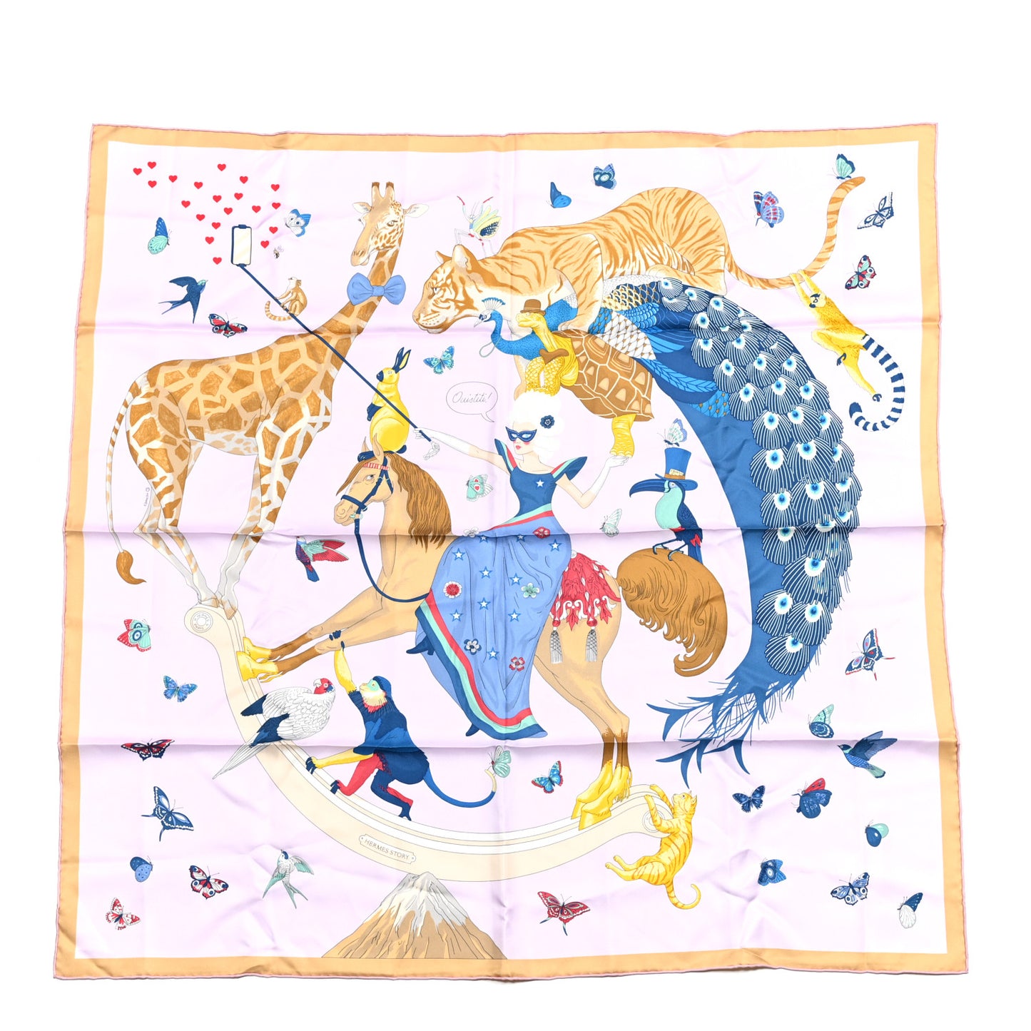 Silk Story Scarf 90 Rose Nacre Bleu Beige