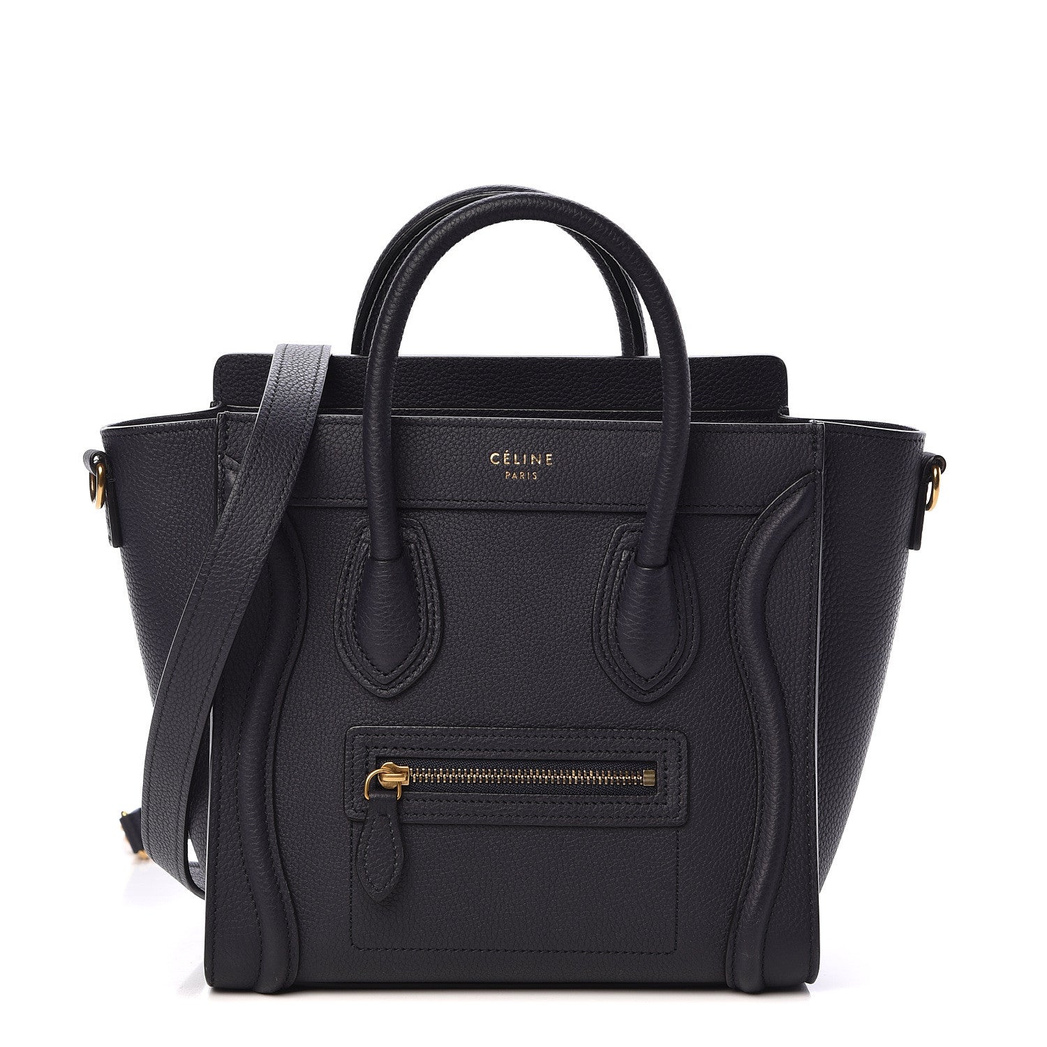 Celine Drummed Calfskin Nano Luggage Navy Blue 1 of 11