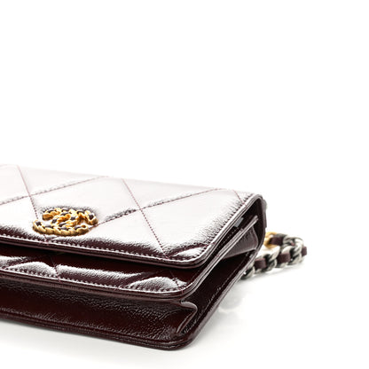 Chanel Shiny Crumpled Calfskin Quilted Chanel 19 Wallet On Chain WOC Burgundy 11 of 12