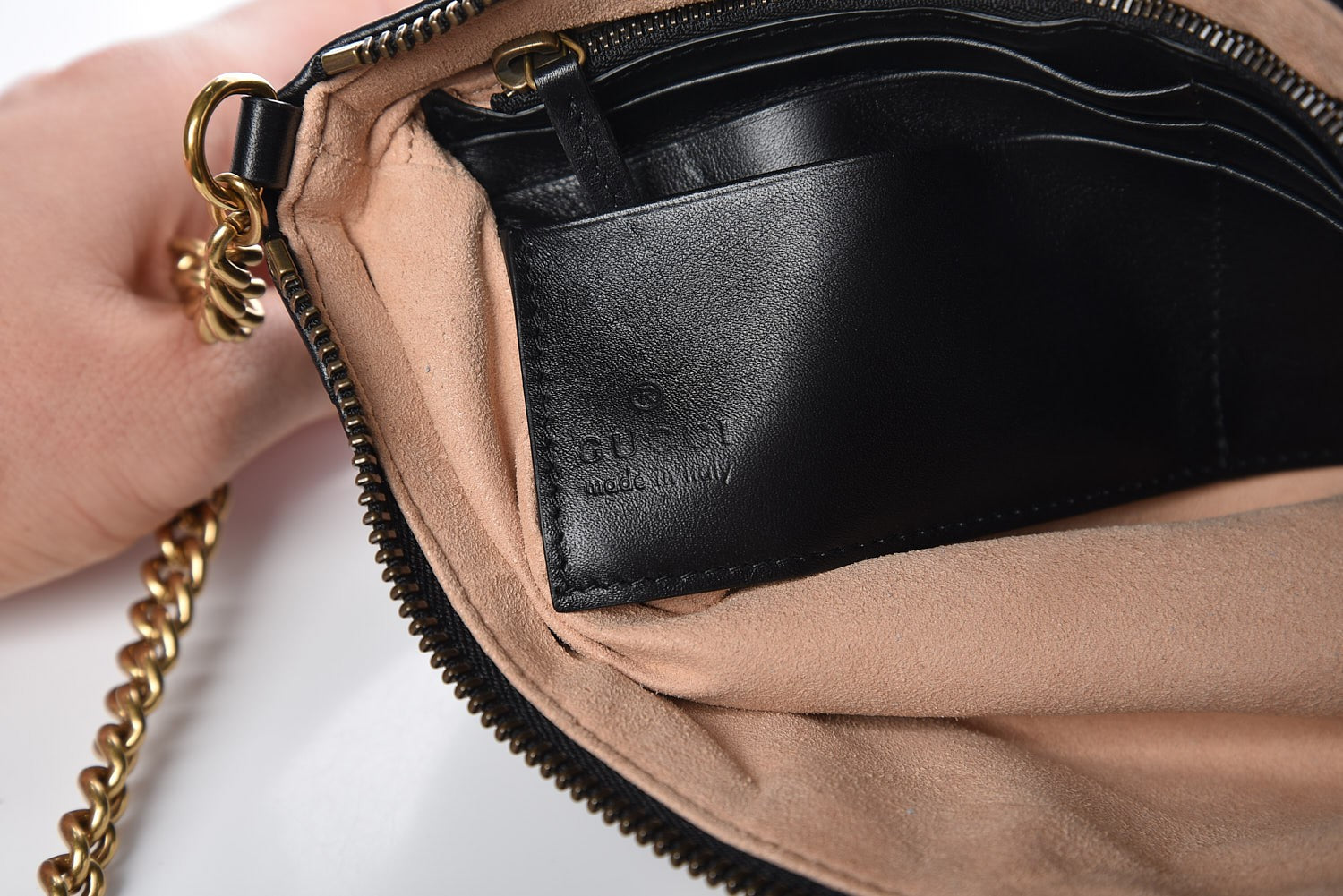 Gucci Calfskin Matelasse Mini GG Marmont Chain Bag Black 14 of 15