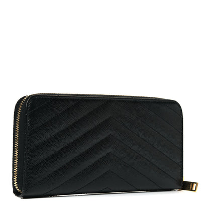Saint Laurent Grain De Poudre Matelasse Chevron Monogram Zip Around Wallet Black 3 of 6