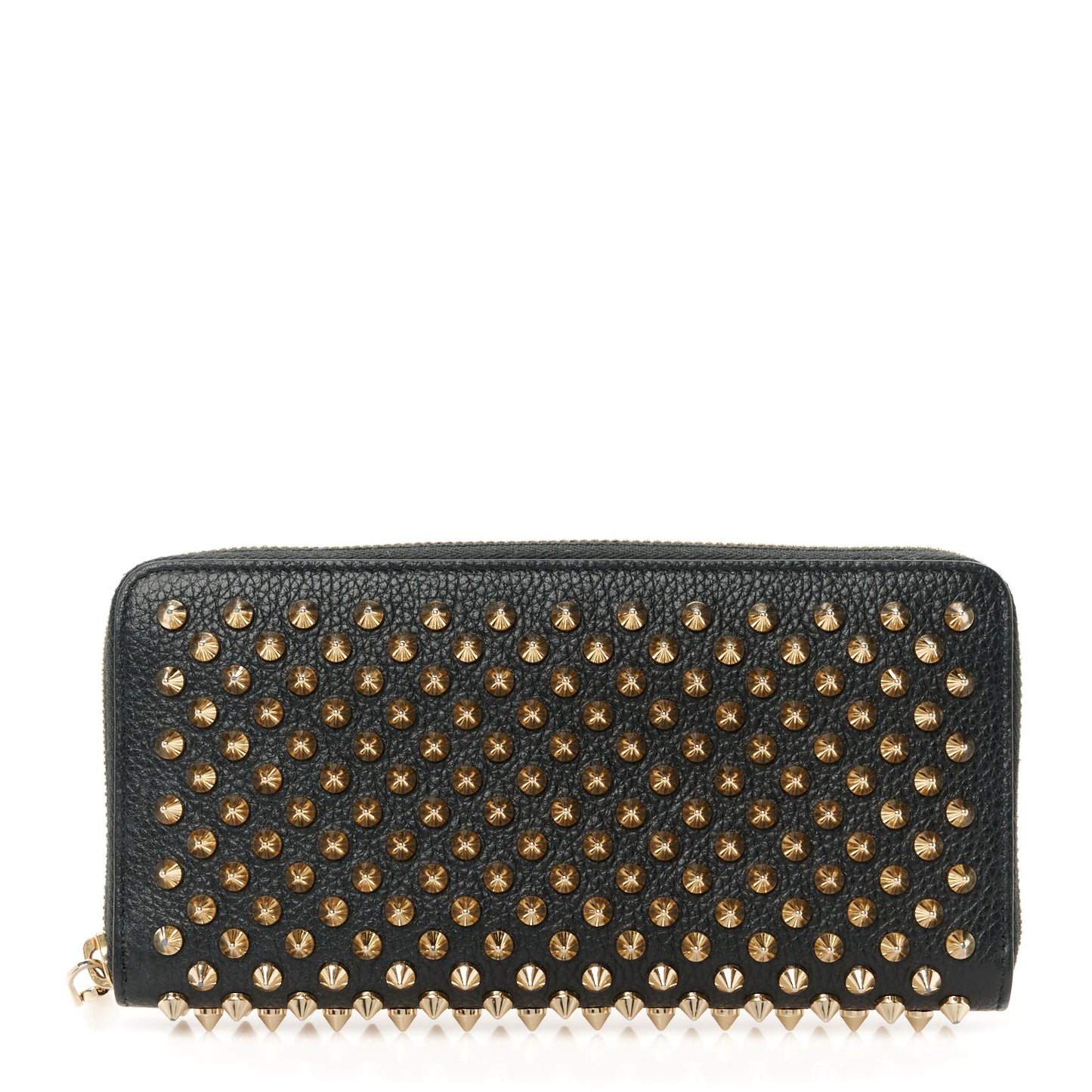Calfskin Panettone Spiked Zip Around Wallet Black Gold