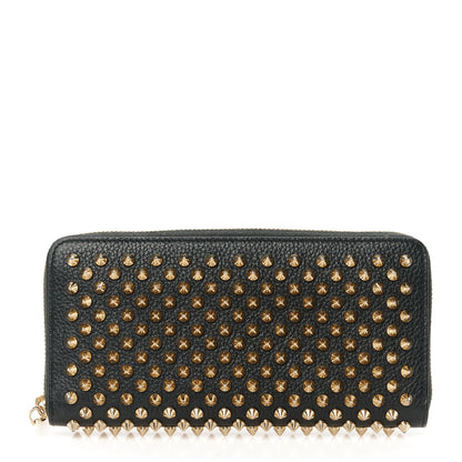 Christian Louboutin Calfskin Panettone Spiked Zip Around Wallet Black Gold 1 of 8