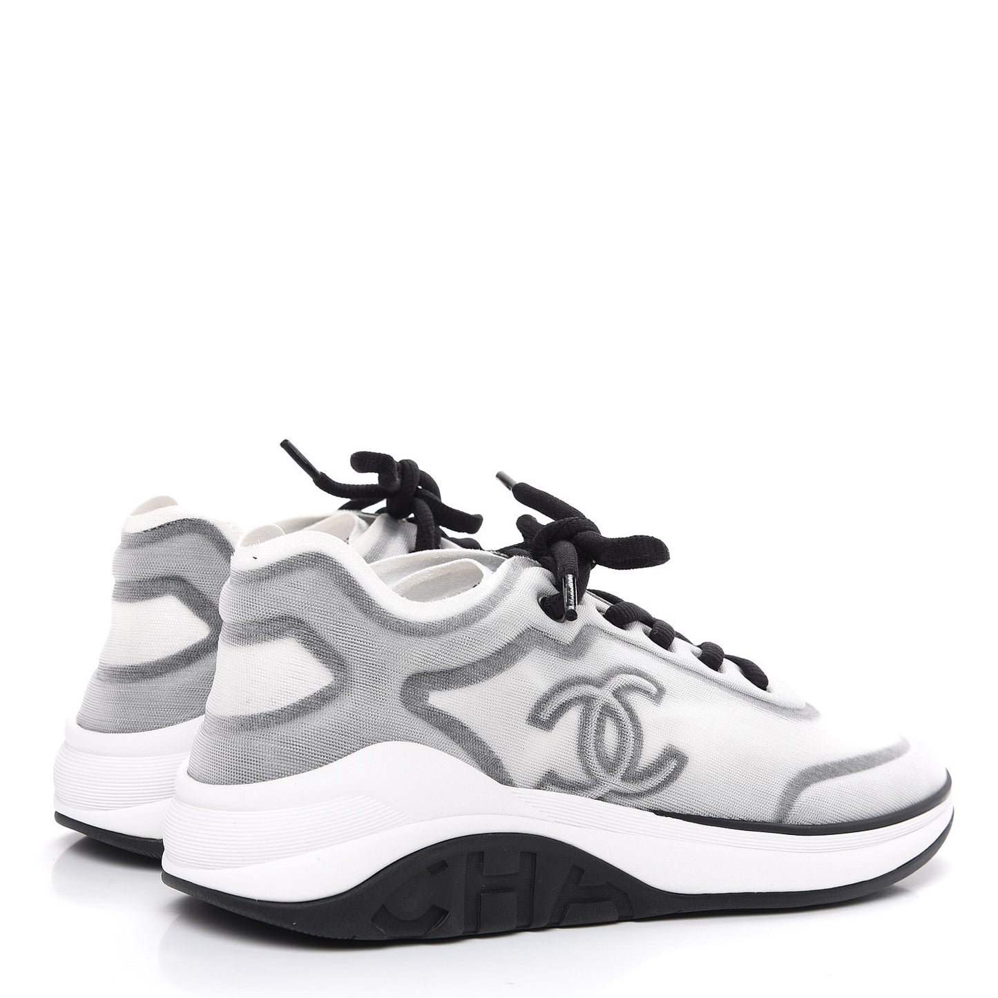 Calfskin Mesh Lycra Womens Logo Sneakers 38.5 White Black