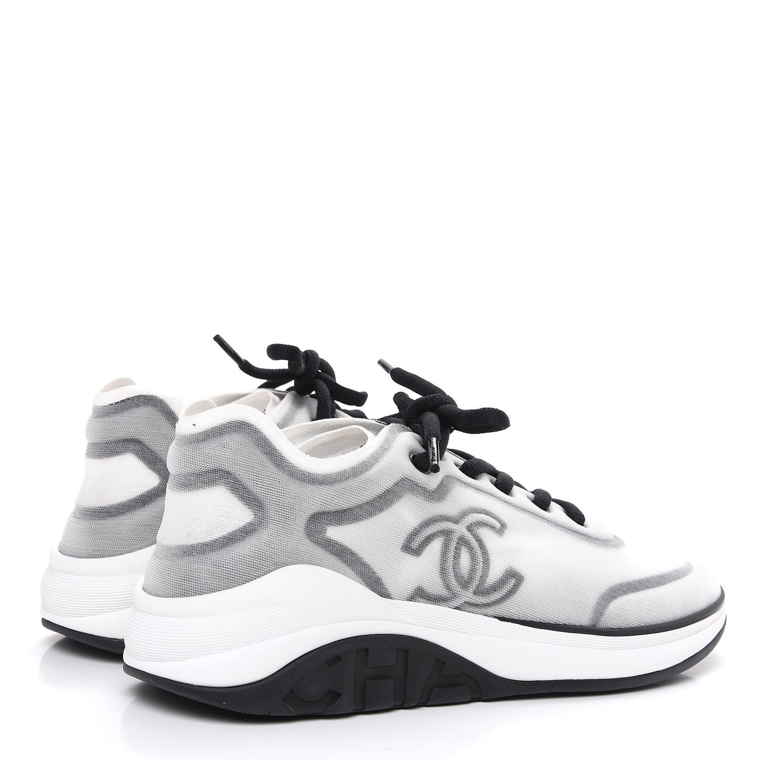 Chanel Calfskin Mesh Lycra Womens Logo Sneakers 38.5 White Black 4 of 7