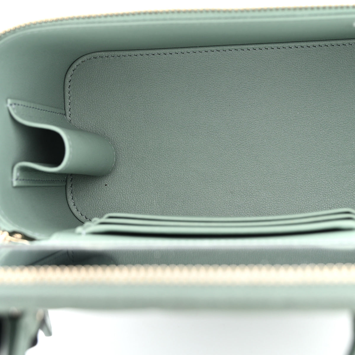Lambskin Quilted Small Top Handle Vanity Case With Chain Light Green
