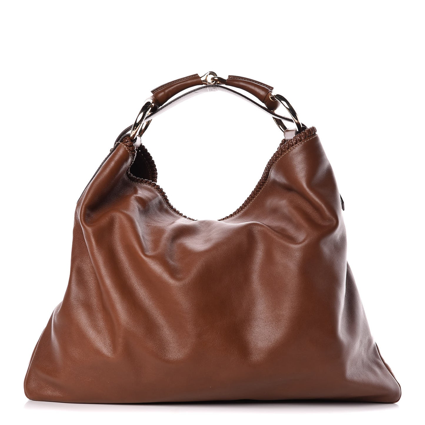 Calfskin Large Horsebit Chain Hobo Brown