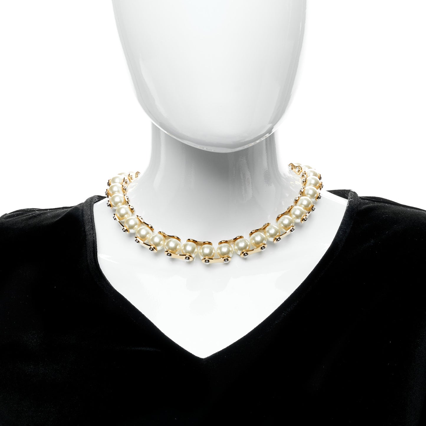 Metal Pearl LV Speedy Pearls One Rank Necklace White Gold