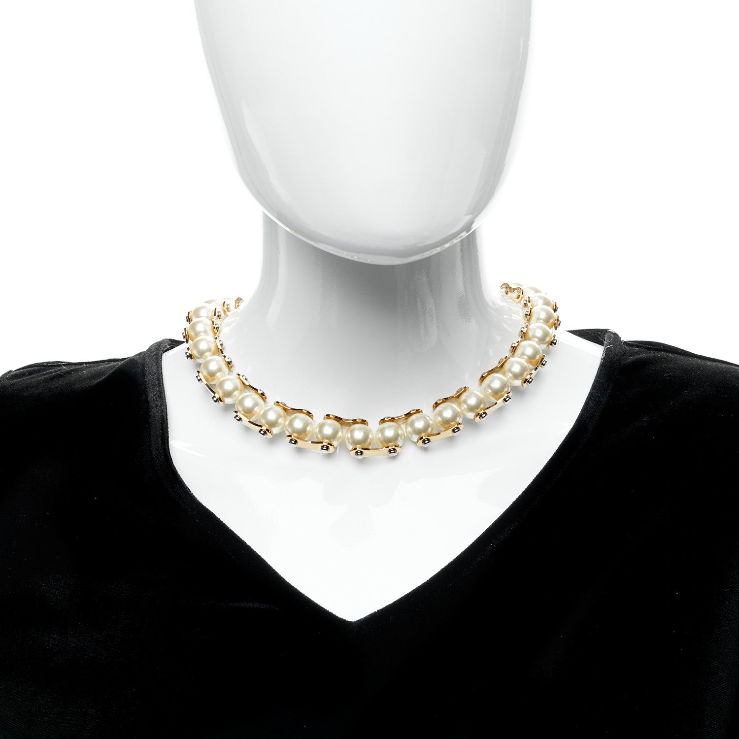 Louis Vuitton Metal Pearl LV Speedy Pearls One Rank Necklace White Gold 2 of 4