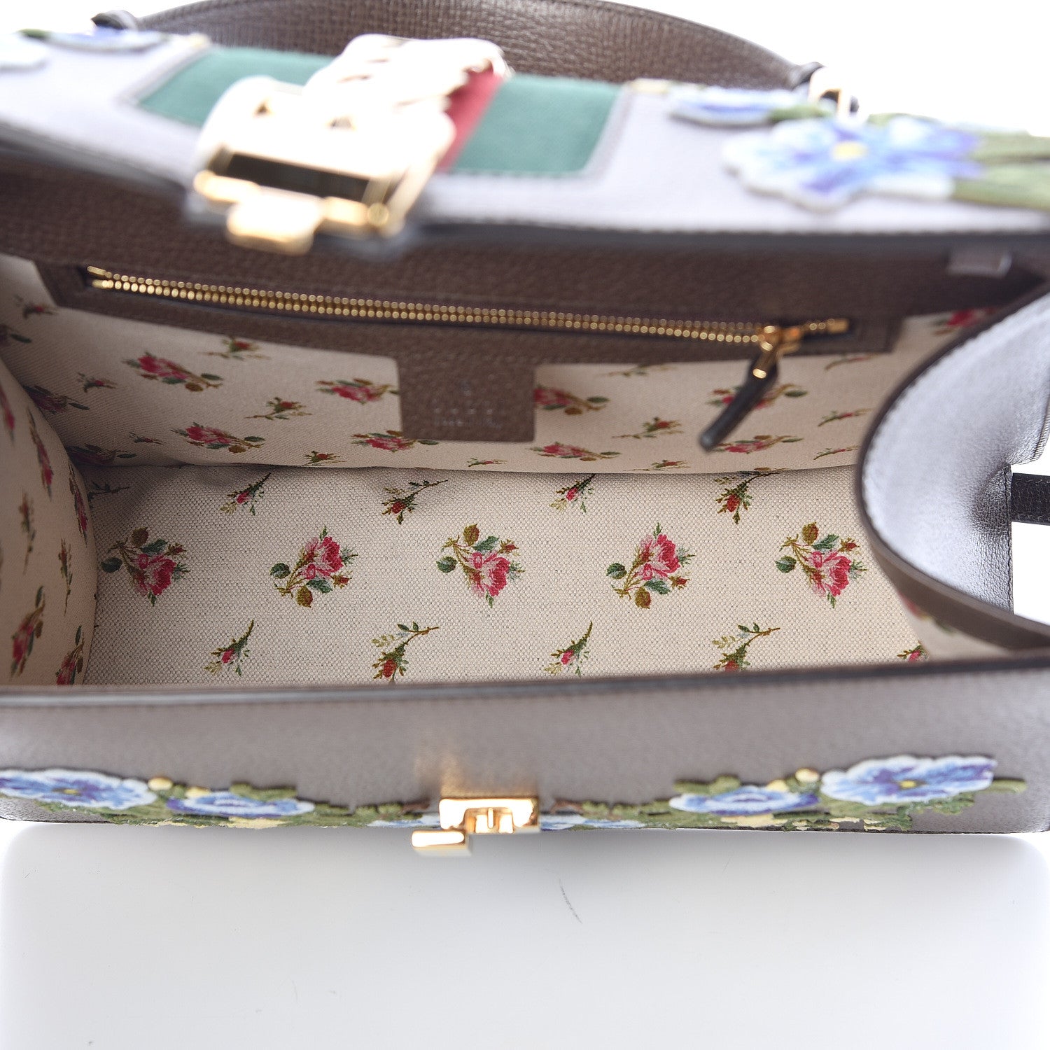 Gucci Calfskin Embroidered Medium Sylvie Top Handle Bag New Acero Multicolor 5 of 10