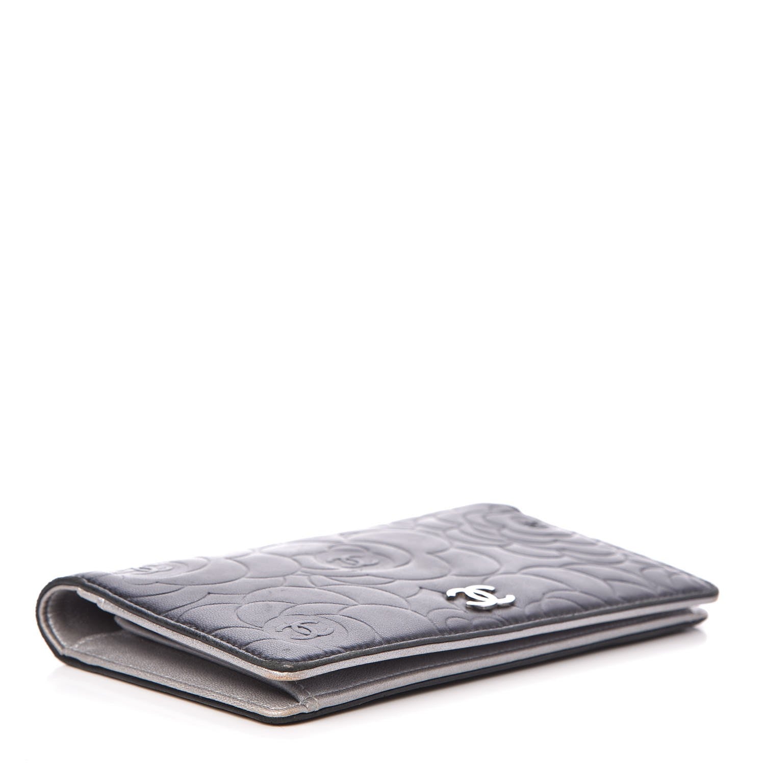 Chanel Lambskin Camellia Embossed Yen Wallet Black 12 of 22