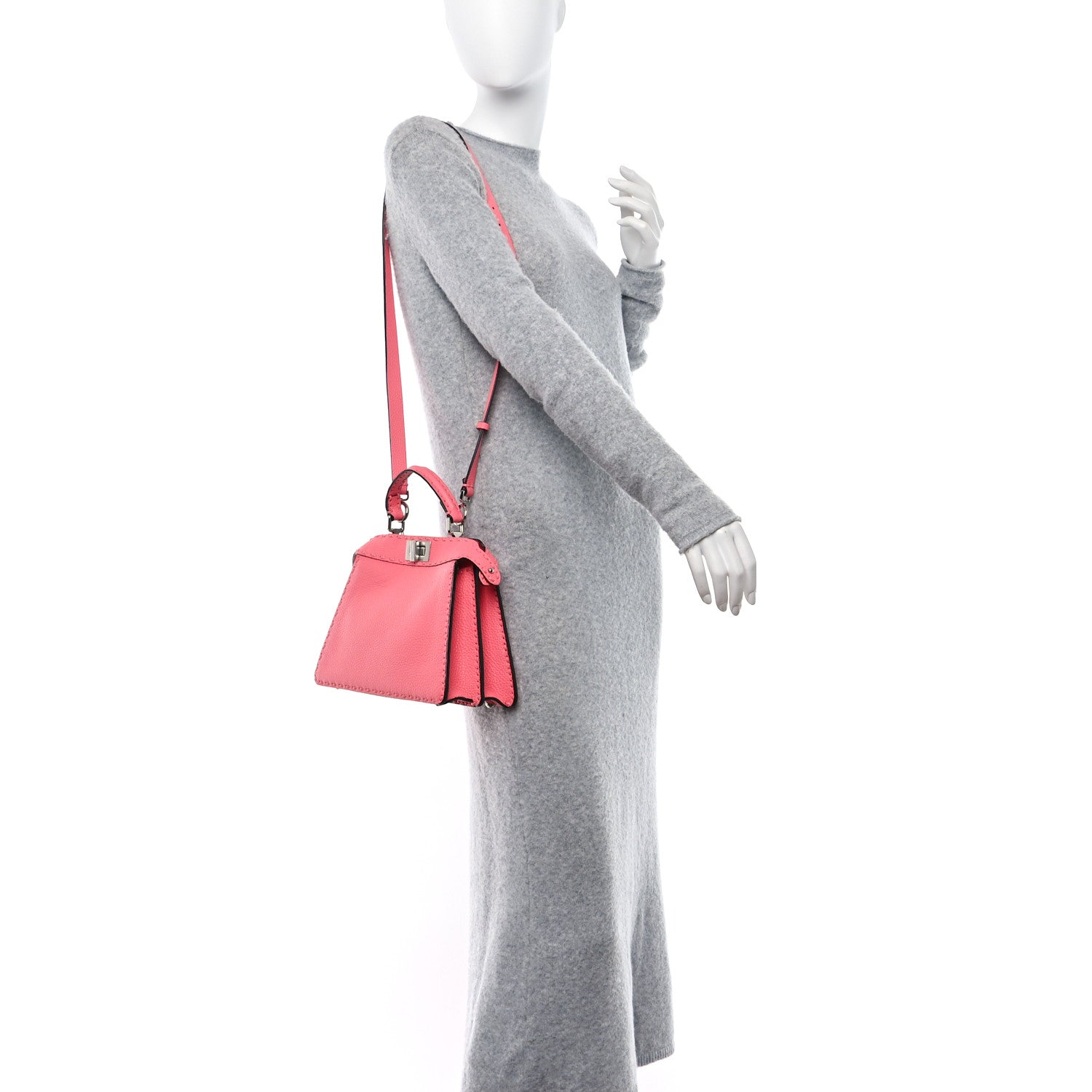 Fendi Cuoio Roma Sellerissima Nappa Sintetica Tape Stitch Small Peekaboo I SEE U Satchel Pink Dalia 3 of 13