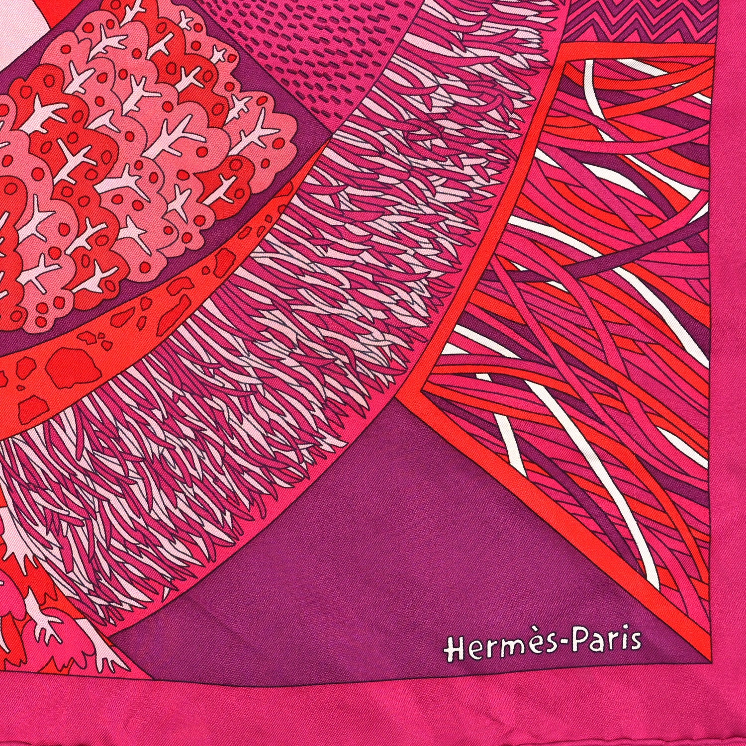 Hermes Silk A Travers Champs Scarf 90 Fuchsia Rouge Rose 2 of 3