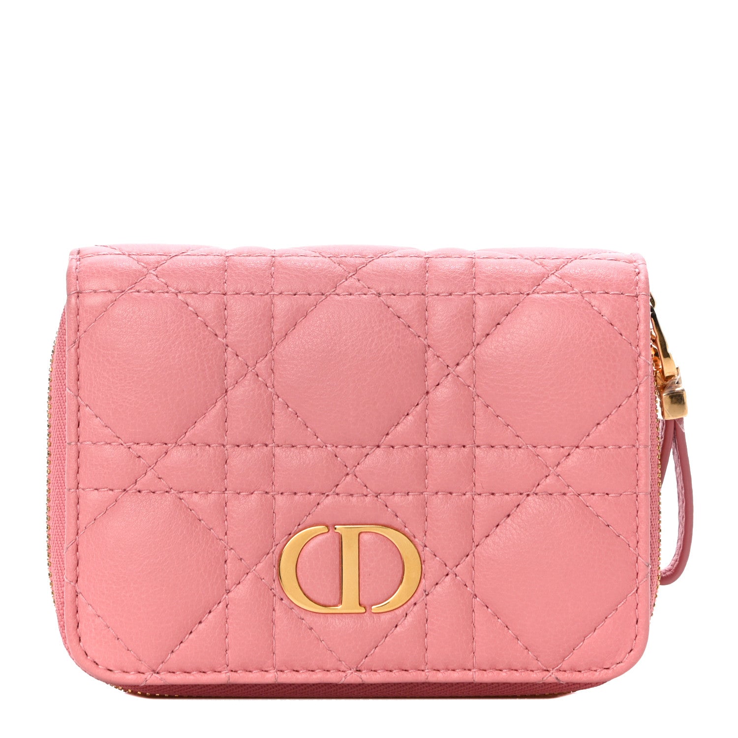 Christian Dior Grained Calfskin Supple Cannage Caro Compact Zipped Wallet Pink 1 of 10