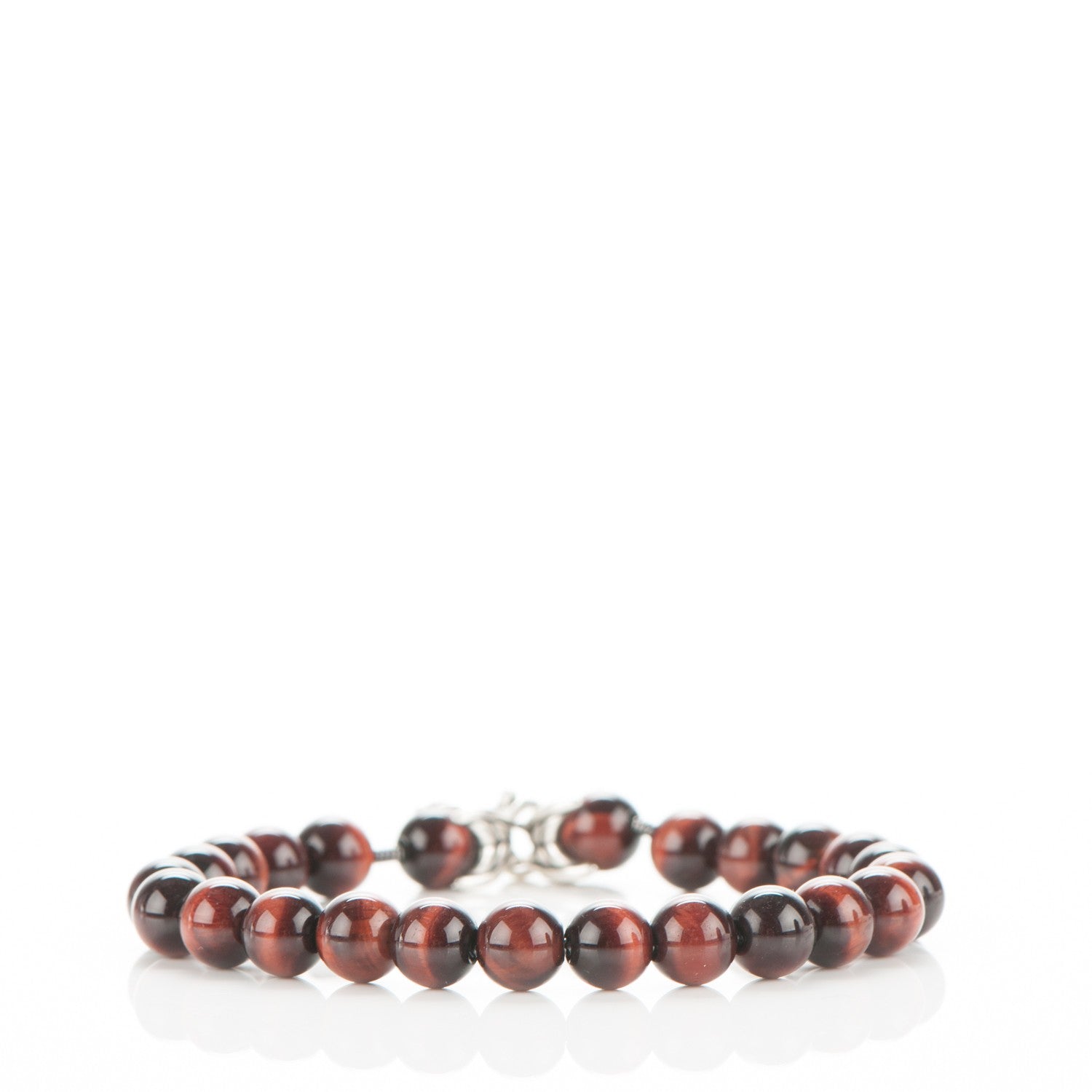 David Yurman Sterling Silver Red Tiger Eye 8mm Spiritual Beads Bracelet 3 of 5