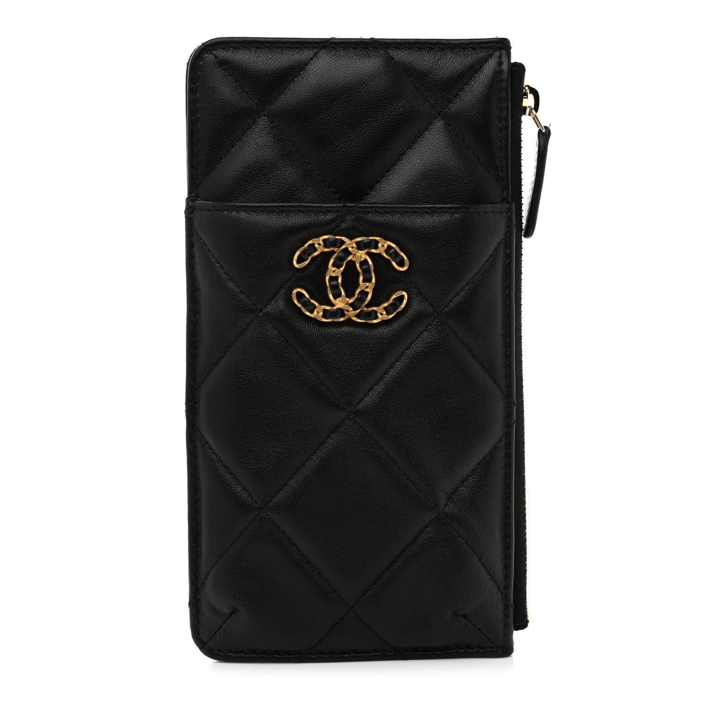 Lambskin Quilted Chanel 19 Phone and Card Holder Black