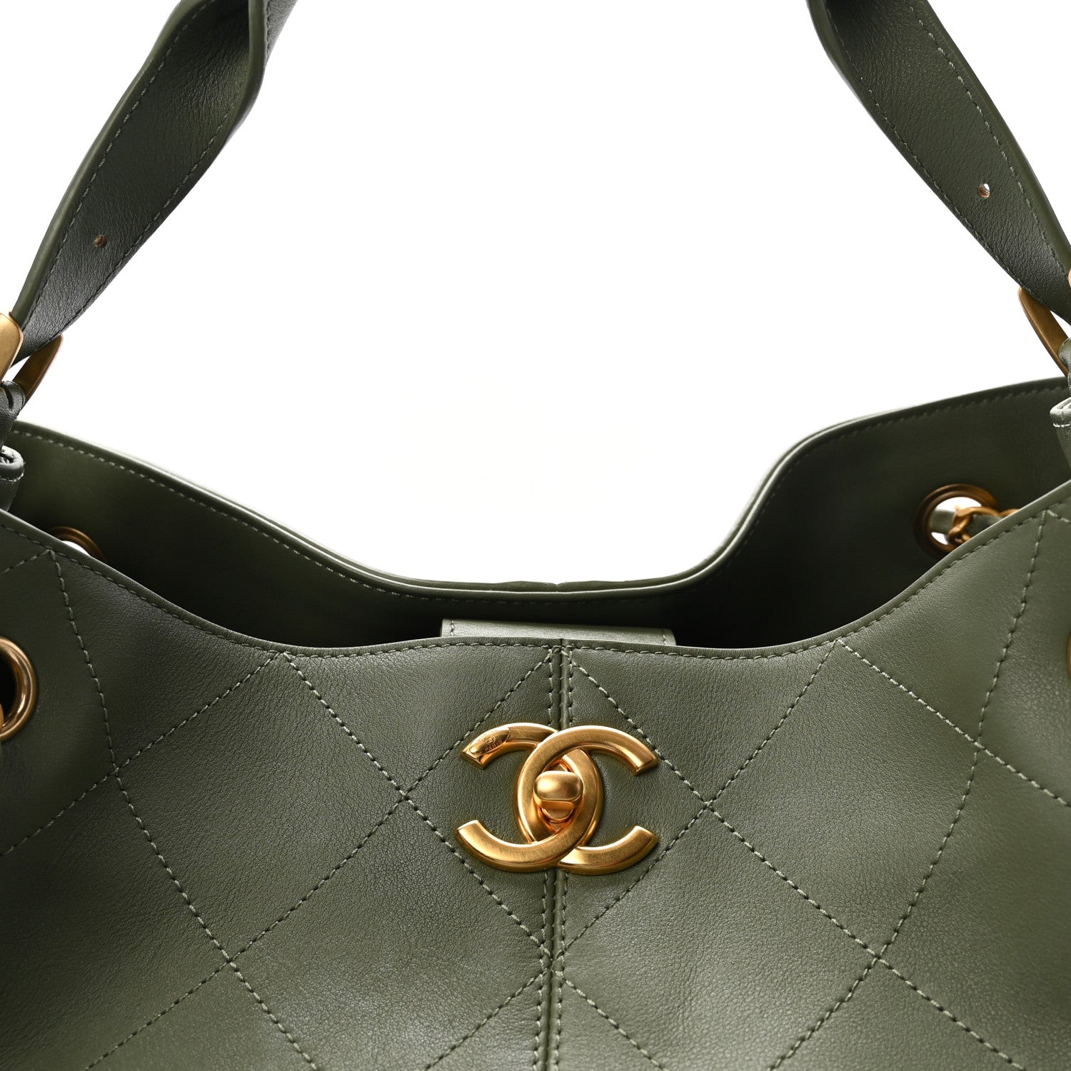 Chanel Calfskin Quilted Small Coco Base Shopping Bag Khaki 8 of 10