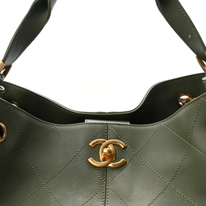 Chanel Calfskin Quilted Small Coco Base Shopping Bag Khaki 8 of 10