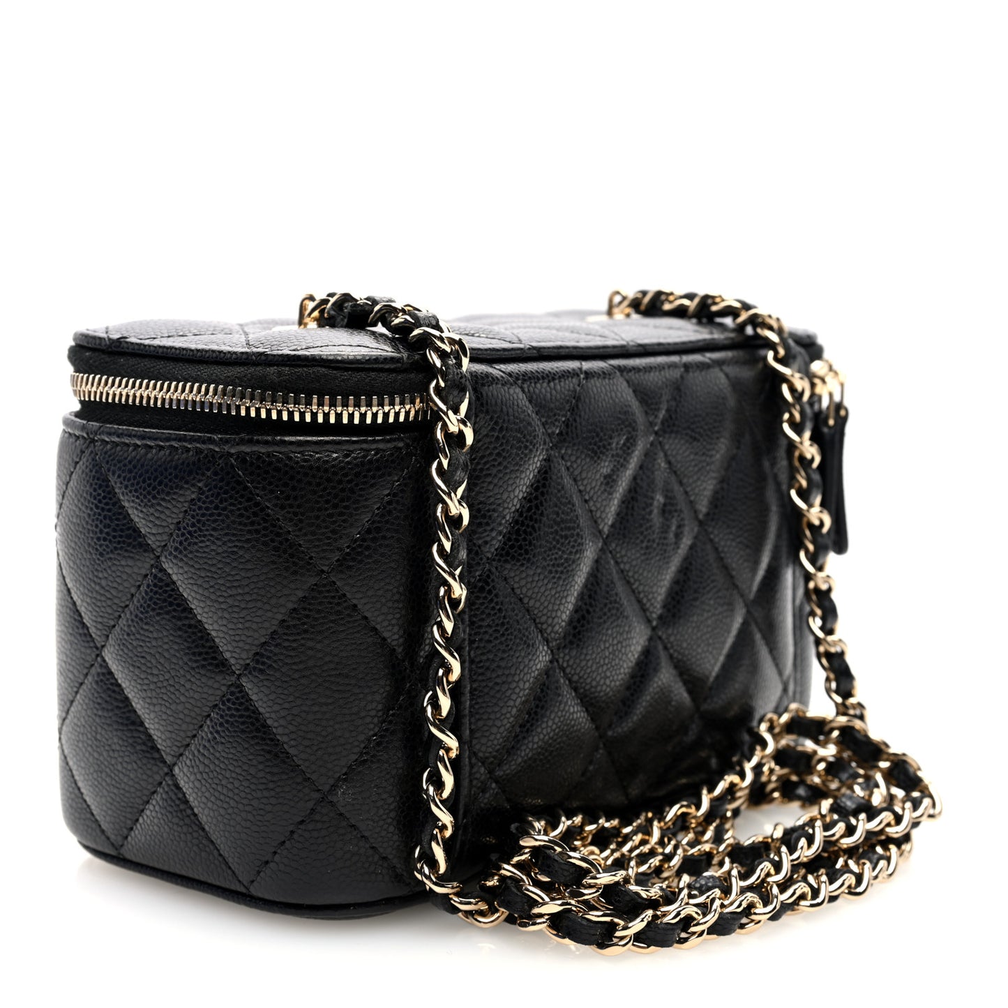 Caviar Quilted Small Vanity Case With Chain Black