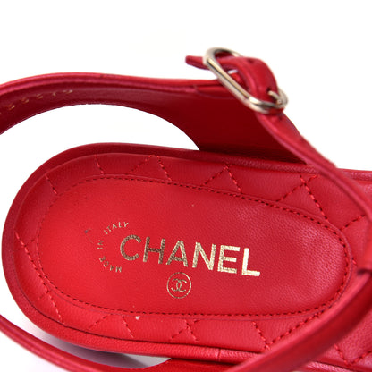 Chanel Lambskin Chain CC Logo Thong Sandals 38.5 Red 9 of 10