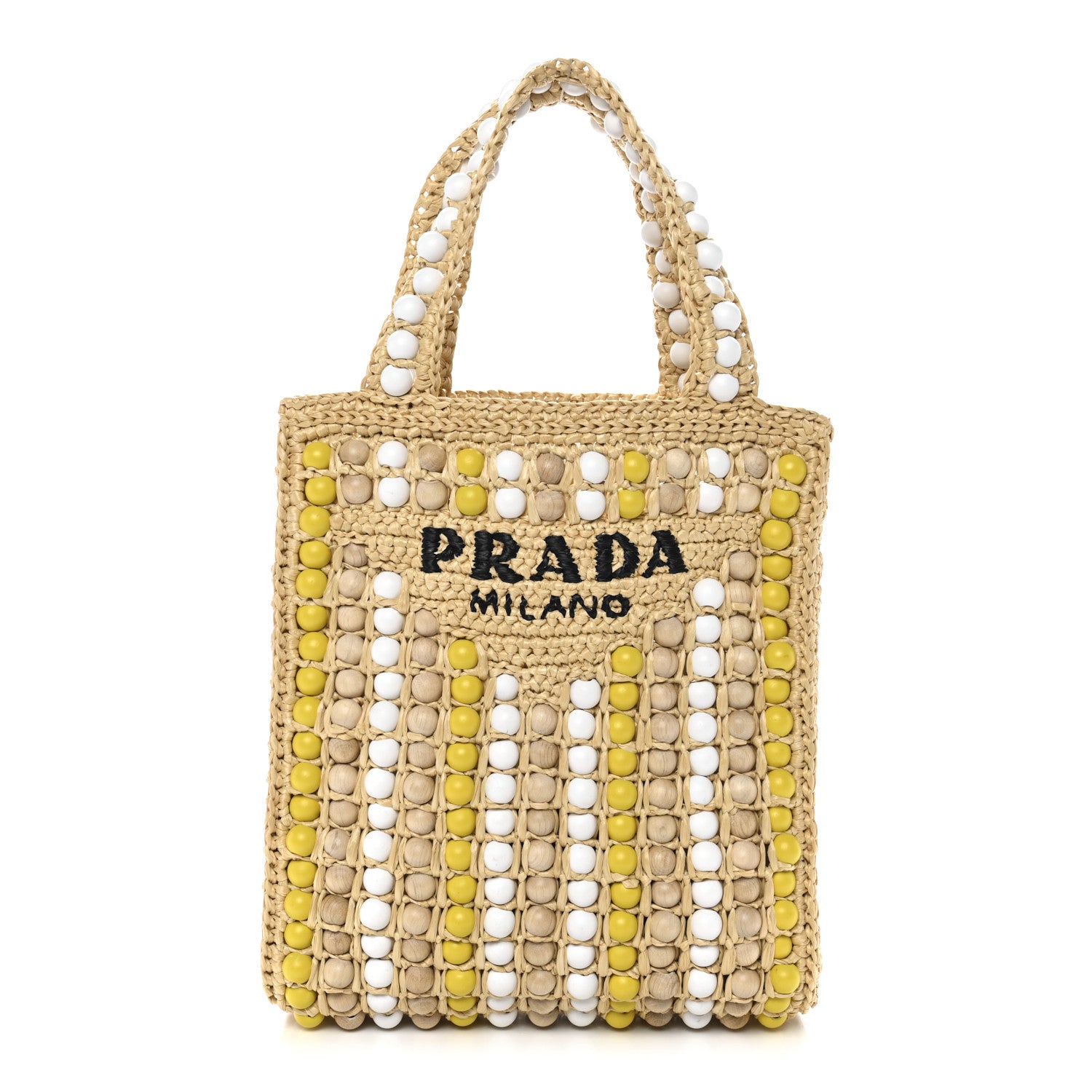 Prada Raffia Wood Bead Embroidered Logo Tote Bag Naturale 1 of 9