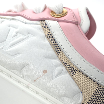 Louis Vuitton Monogram Embossed Calfskin Damier Azur Time Out Sneakers 36 Rose Clair Pink 11 of 13