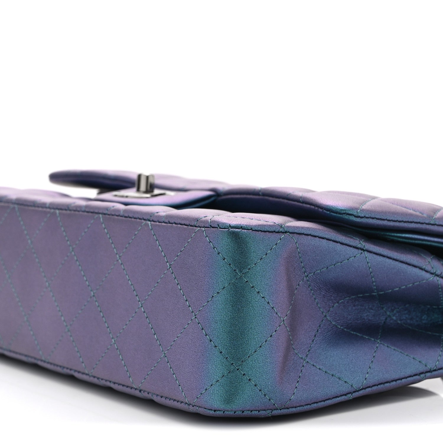 Chanel Iridescent Lambskin Quilted Medium Double Flap Turquoise 10 of 11