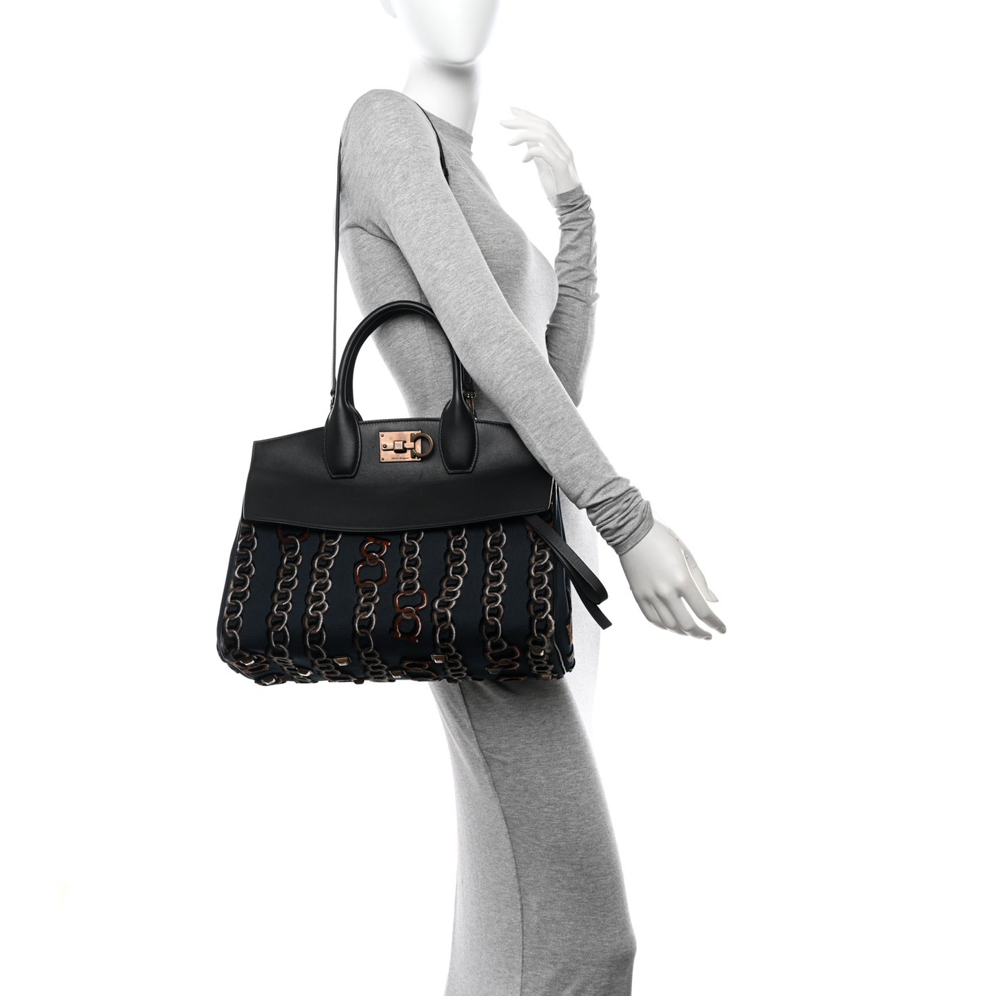 Embroidered Canvas Calfskin The Studio Bag Navy Black